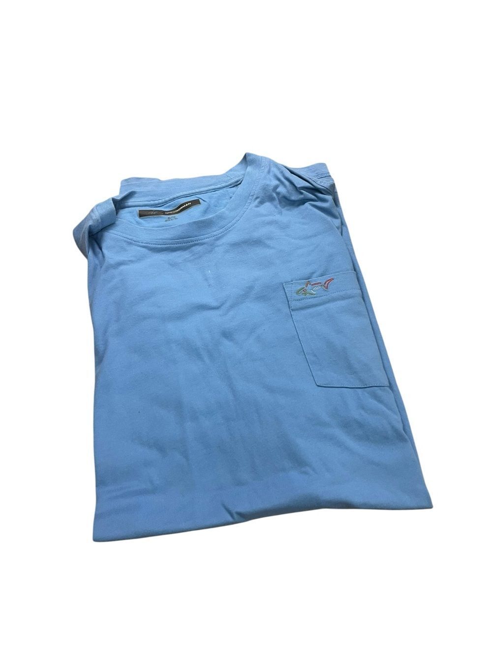 Greg Norman Light Blue Pocket T-Shirt with Small Embroidered Fish sz xl